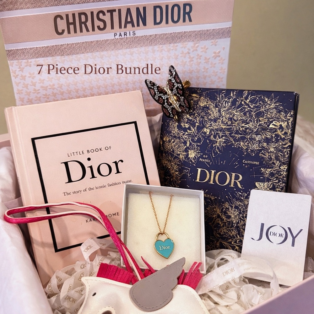 Dior Pink & Gold Heart Pendant Necklace with Branded Gift Bundle